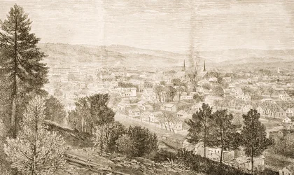 Ithaca und Cornell College, Bundesstaat New York, um 1870, aus 